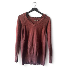prAna Organic Cotton Brown Speckled Knit Hoodie Sweater | Small